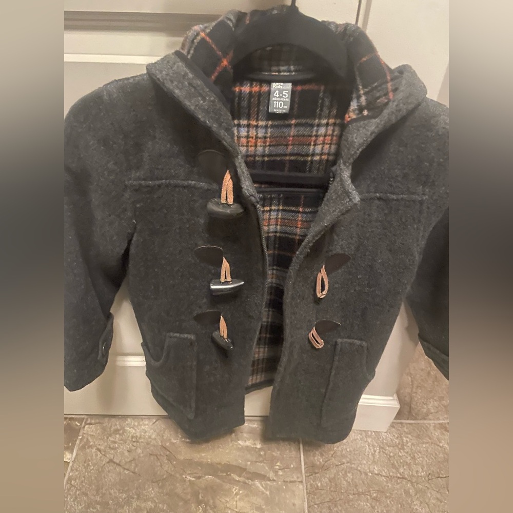 Zara charcoal Wool Coat with Plaid Lining